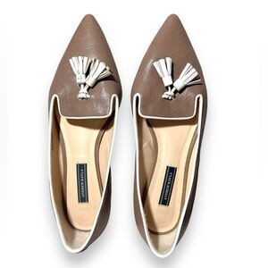 Andrew Kayla | Taupe Tassel Pointed Leather Flats Size 36